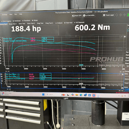 Dyno graph showing 188 hp and 600 Nm after a custom Isuzu tune in Melbourne
